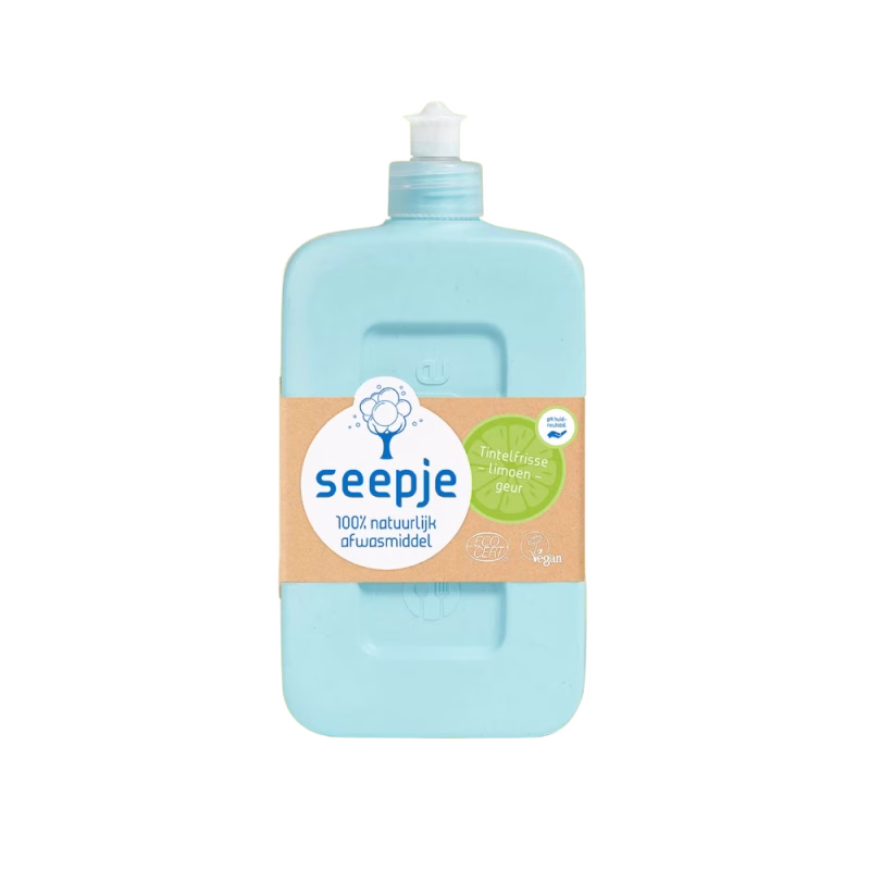 Seepje Afwasmiddel Tintelfrisse Limoen 500ml geur reinigt je vaat op natuurlijke wijze en is pH-huidneutraal | Ecocert en Vegan gecertificeerd | 500ml