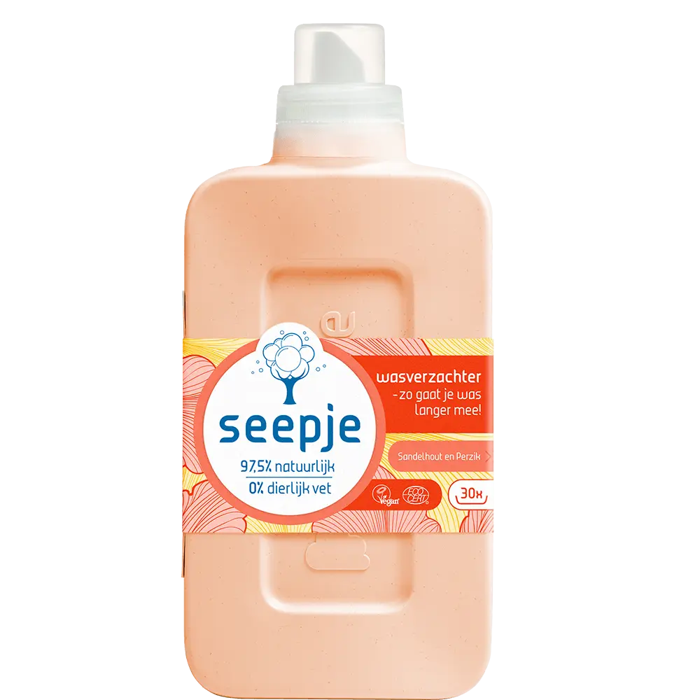 Seepje wasverzachter Sandelhout en Perzik is een 100% natuurlijke wasverzachter en zorgt dat je was langer mee gaat, natuurlijk zacht is en ook fris ruikt