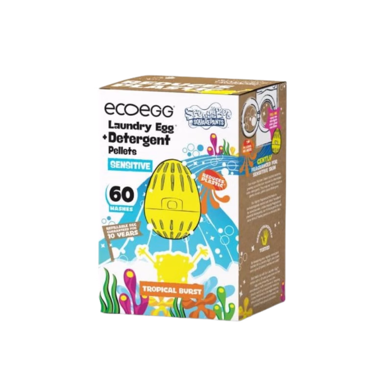 Ecoegg Wasbal SpongeBob 60 Wasjes | Beschikbaar in twee uitvoeringen: Universeel & Sensitive | Goed voor 60 verantwoorde wasjes