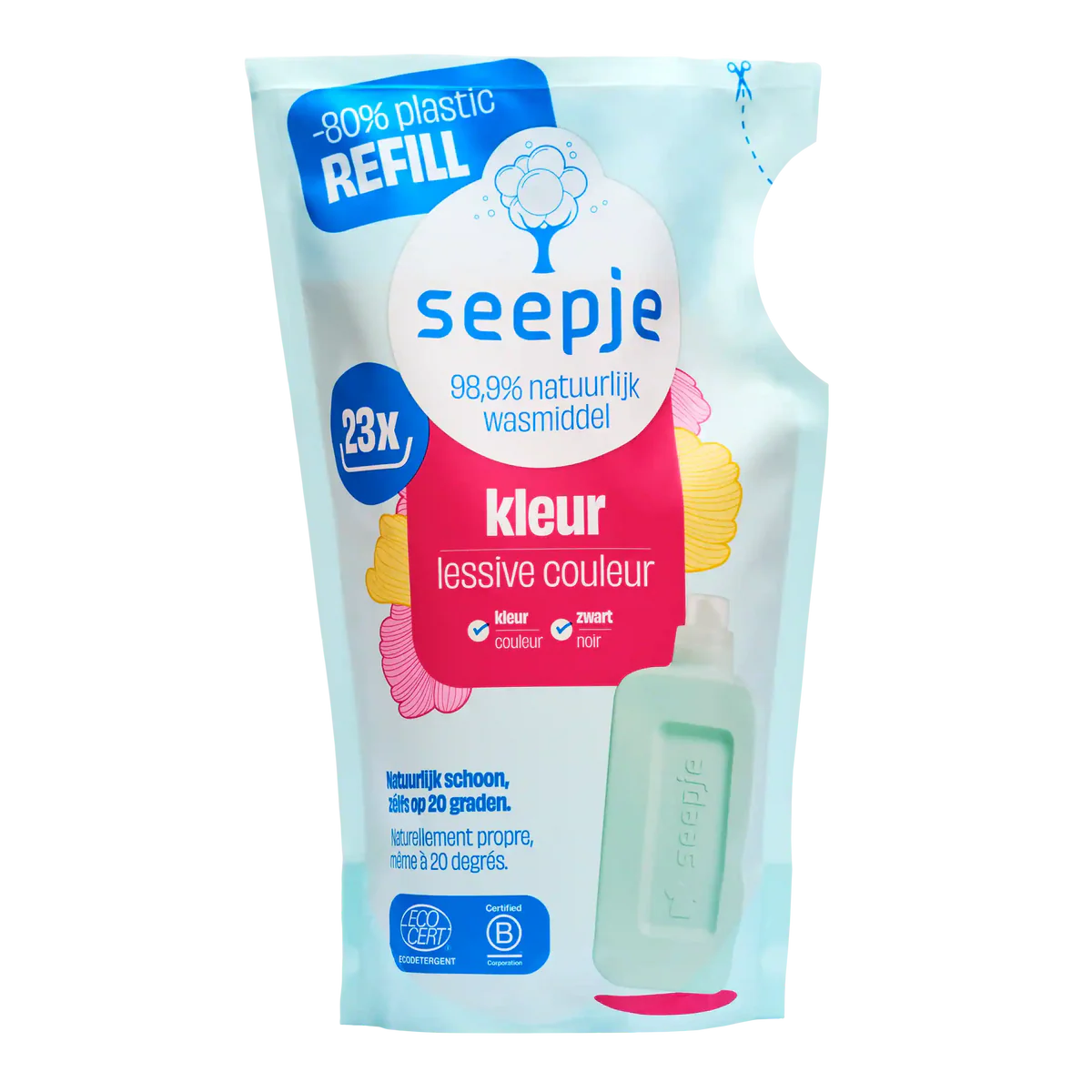 Seepje Navulling Wasmiddel Magische Magnolia Kleur is de krachtigste reiniging voor alle soorten kleur wasgoed | 99% natuurlijk | Ecocert & Vegan