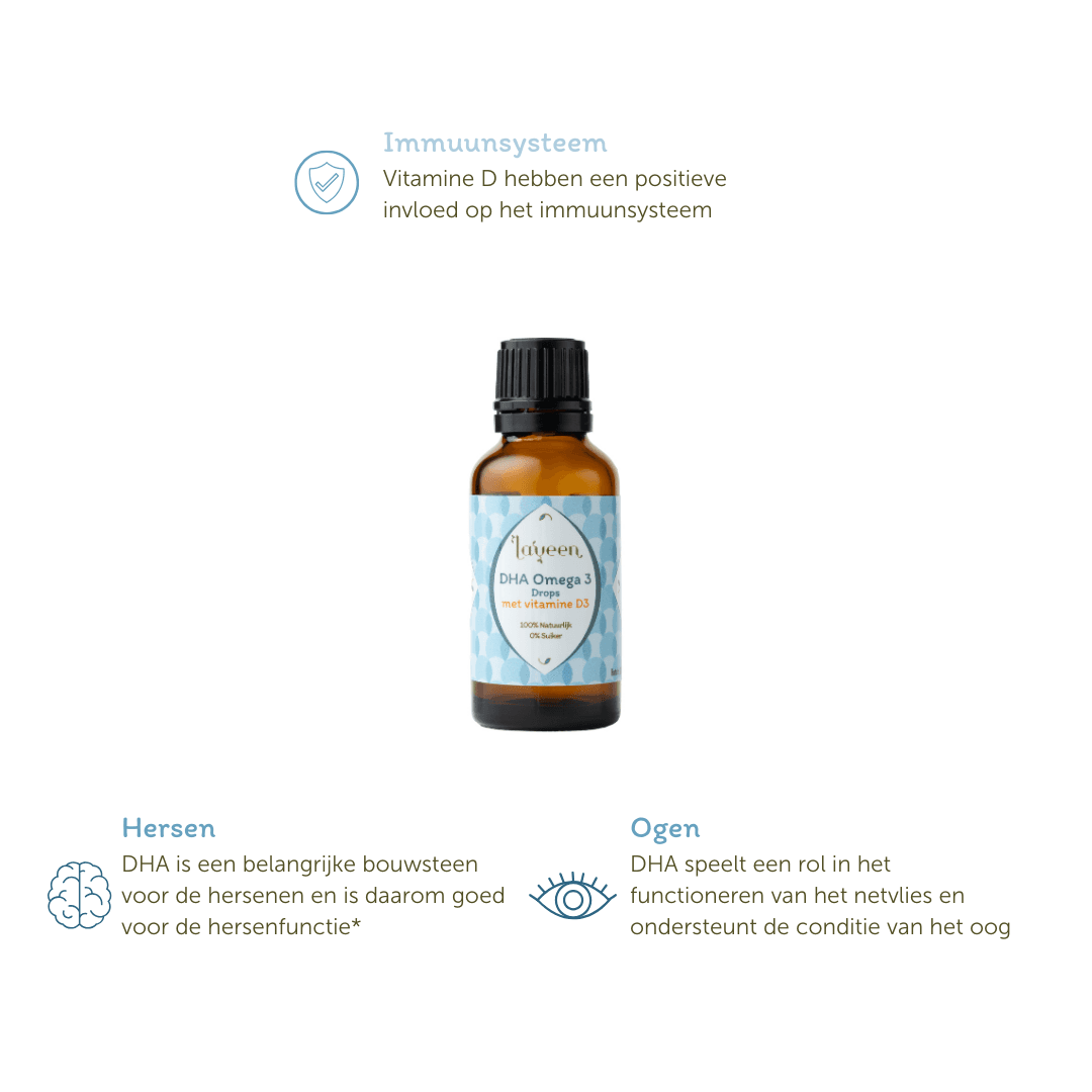 Voordelen van DHA Omega 3: is een belangrijke bouwsteen voor de hersenen en dus goed voror de hersenfunctie, ondersteunt de conditie van het oog. Vitamine D heeft een positieve invloed op het immuunsysteem.