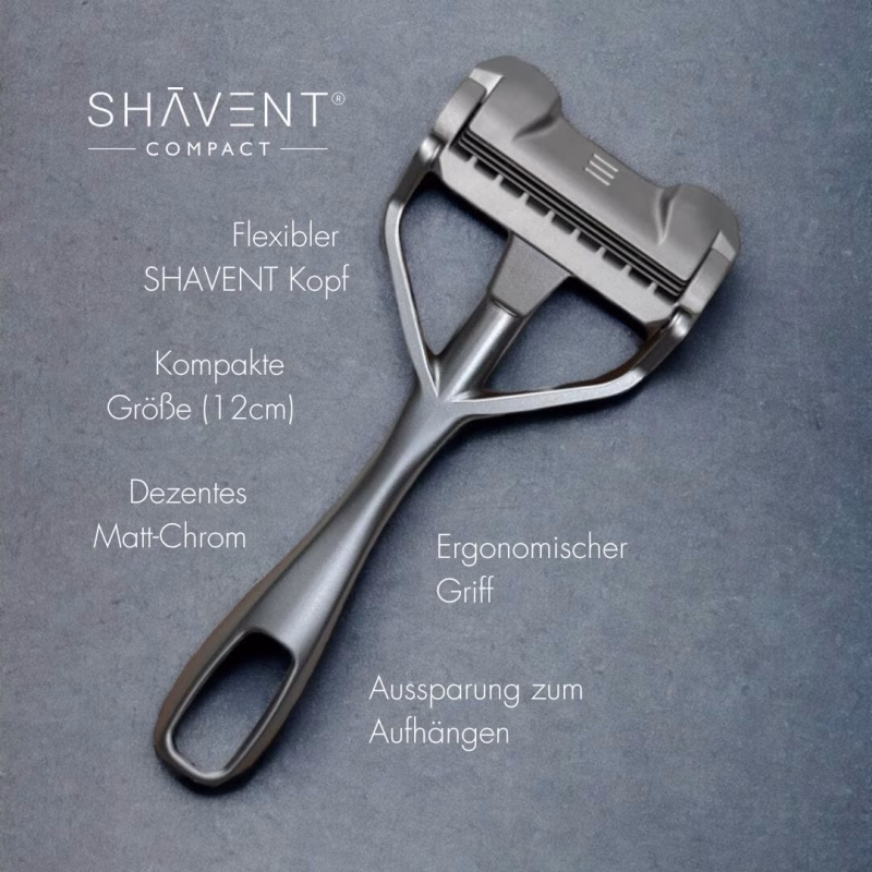 Reisegröße: SHAVENT Compact 1.0, die handliche Metallrasur für Reise / Dusche - Matte Chrome