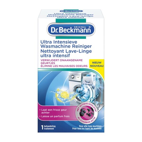 De Dr. Beckmann Wasmachine Reiniger Ultra Intensief met actieve koolstof maakt grondig schoon. Het verwijdert dankzij de speciale formule direct onaangename geurtjes uit je wasmachine. Daardoor stinkt de machine niet meer en behoudt de was haar frisse wasgeur, eindelijk!