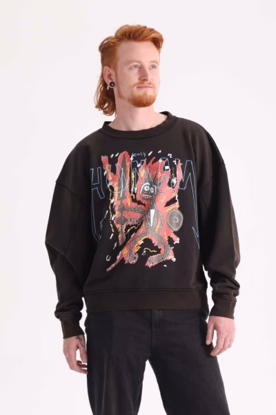 Achilles and the Tortoise Only Human Crewneck Black | 50% GRS-gecertificeerd gerecycled katoen / 50% OCS-gecertificeerd biologisch katoen
