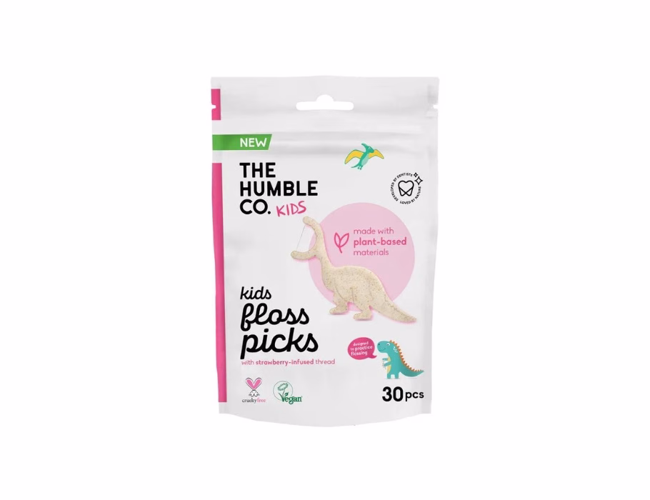 The Humble Co. Flosdraad Kids Aardbei 30 Stuks | Deze flosdraad bevat natuurlijke ingrediënten. De flos helpt kids hun tanden schoon te maken!