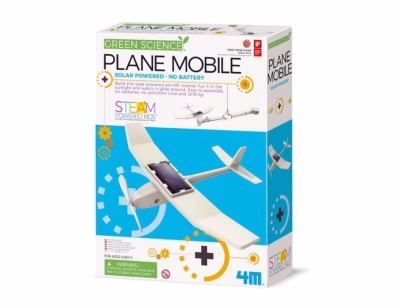 4M KidzLabs Bouwpakket Solar Plane Mobile | Na het monteren van het vliegtuigje zet je het vliegtuig op de houder op een fles/bidon | VLIEGEN MAAR!