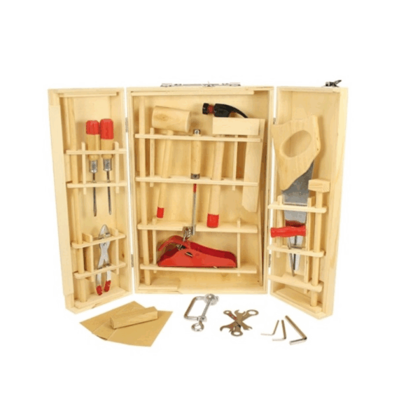 BigJigs Toys Gereedschapskist 28-delig Kids | Prachtige gereedschapskist voor de kleine klusser in spé | Bevat alles om te gaan klussen | BigJigs Toys