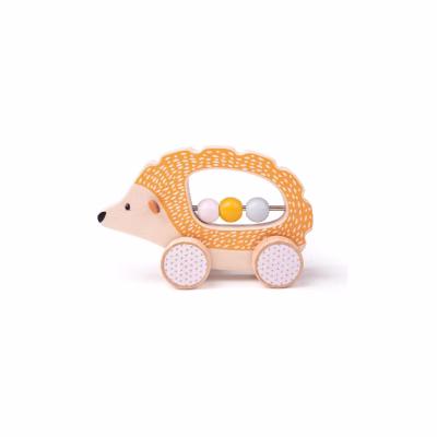 BigJigs Toys Houten Speelfiguur Egel vanaf 10mnd | Deze leuke houten beer op wieltjes rolt de kamer door! De Egel is makkelijk vast te pakken en te rollen