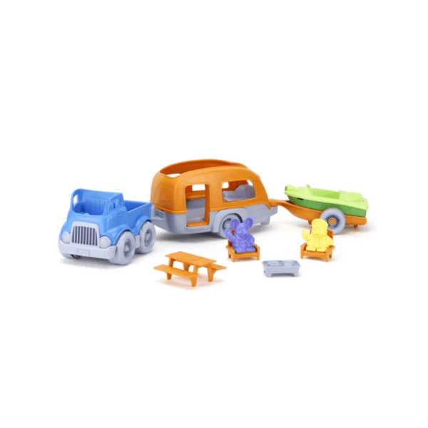 Green Toys RV Camper Set Gerecycled Plastic | Ga op avontuur! Deze auto met caravan én boot van gerecycled plastic zorgen voor urenlang speelplezier!