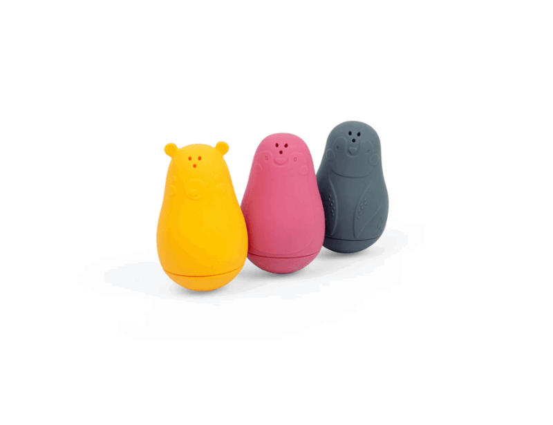 BigJigs Toys Bad vriendjes Vanaf 4mnd | Deze set bevat drie schattige badspeeltjes met Noordpooldieren | een grijze Pinguïn, gele IJsbeer en roze Zeehond