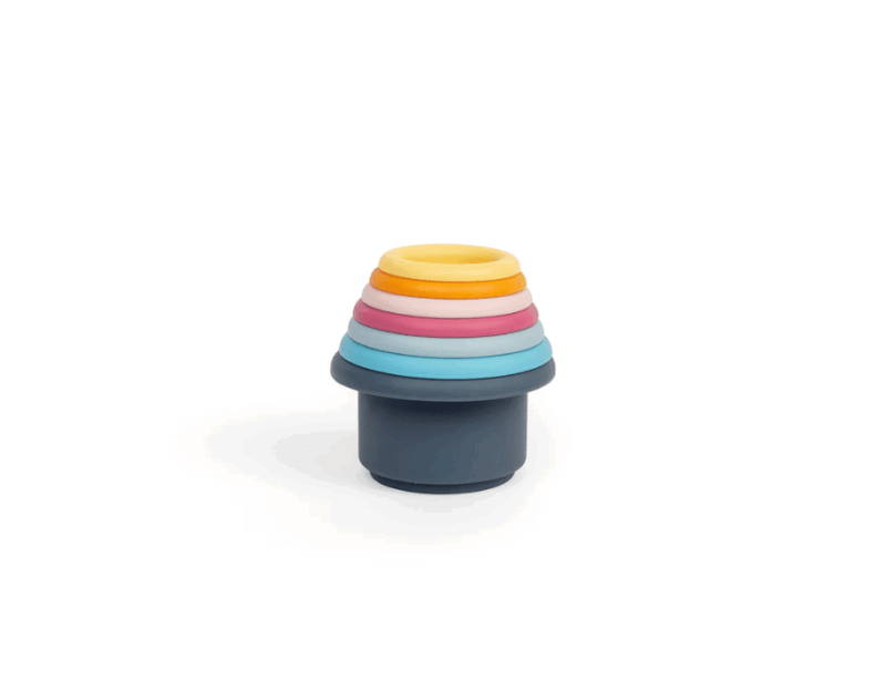 BigJigs Toys Stapelbare Bekers Vanaf 12mnd | De kleurrijke set van zeven bekers met patronen op de bodem laat water als een waterval stromen | BigJigs Toys