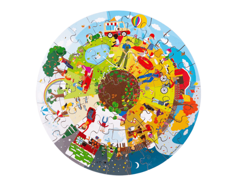 BigJigs Toys Puzzel 4 Seizoenen Rond vanaf 2 jaar | Pompoenen in de herfst, schaatsen in de winter, plezier aan zee in de zomer en bloesem in de lente