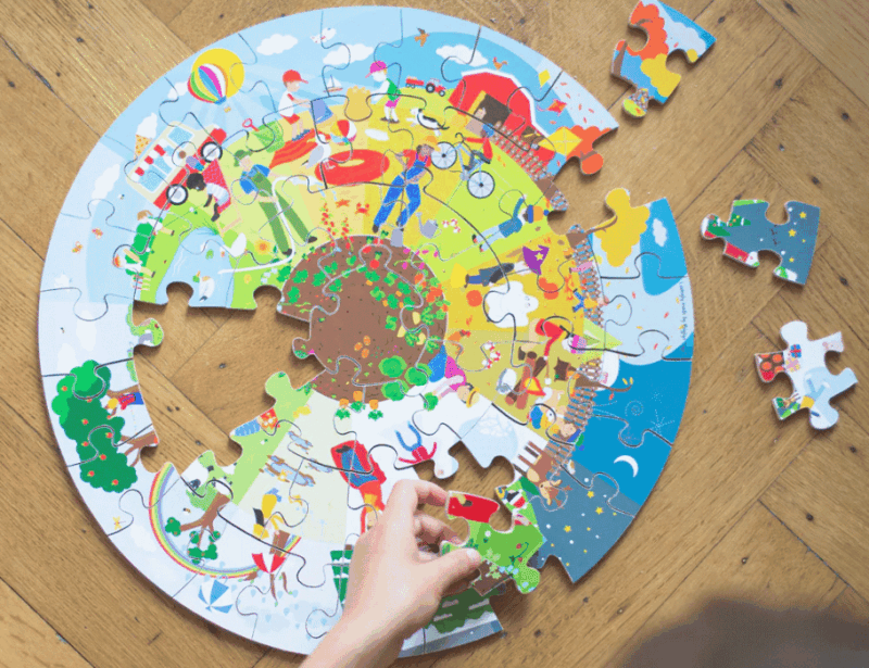 BigJigs Toys Puzzel 4 Seizoenen Rond vanaf 2 jaar | Pompoenen in de herfst, schaatsen in de winter, plezier aan zee in de zomer en bloesem in de lente