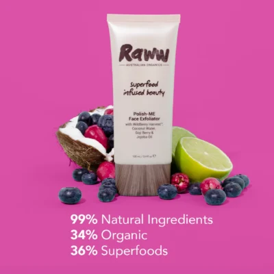 De RAWW Face Exfoliator is een unieke scrub die je huid verzorgt en reinigt. Het bevat superfoods zoals kokosolie en mango, die je huid hydrateren.