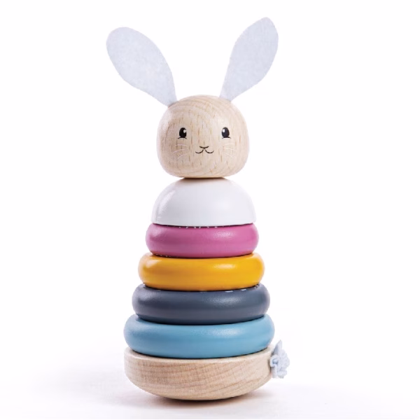 BigJigs Toys Houten Stapeltoren Konijn vanaf 1 jaar | De ringen en het hoofdje van het konijn kunnen van groot naar klein op elkaar gestapeld worden.