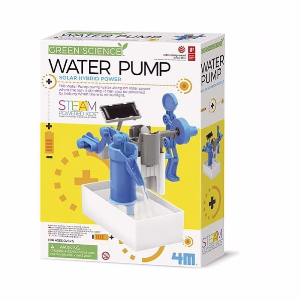 4M KidzLabs Green Science Waterpomp op Zonne-energie | Schijnt de zon niet? Geen probleem, met één AAA batterij werkt de pomp alsnog.