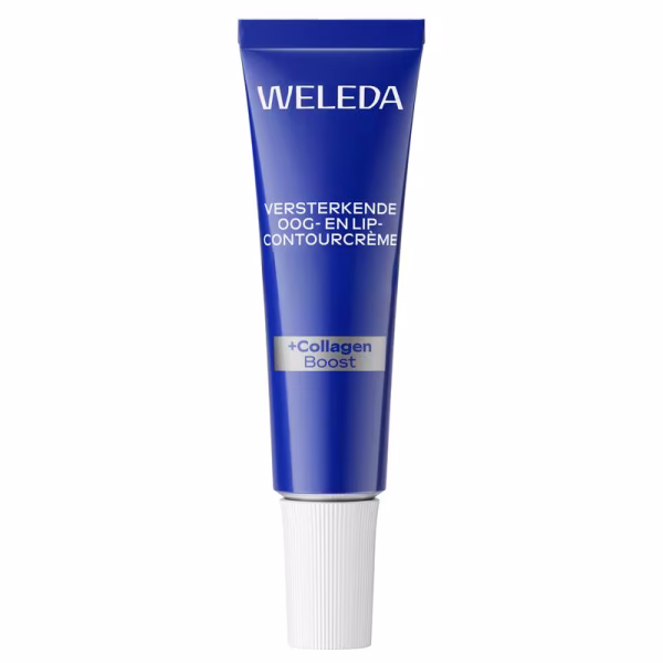 Het natuurlijke Collagen+ Complex met biologische blauwe gentiaan, biologische edelweiss en Centella Asiatica verhoogt het collageengehalte van de huid. De Weleda Oog- en Lipcontourcrème is een parfumvrije crème die diepe rimpels, donkere kringen en wallen vermindert, waardoor je huid er gladder en stralender uitziet.