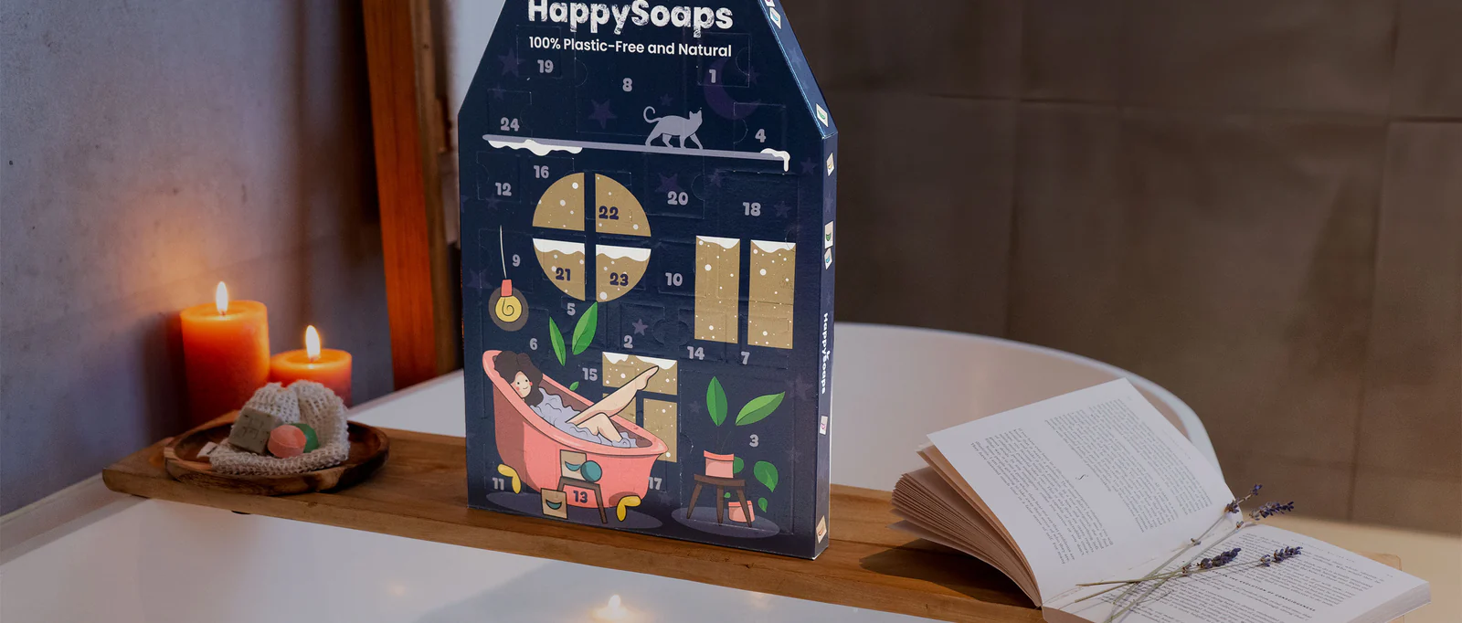 Ontdek elke dag een nieuwe verrassing met de HappySoaps Adventskalender (24 stuks). Deze kalender bevat 24 natuurlijke, plasticvrije zeepjes in verschillende geuren en kleuren, perfect om jezelf of iemand anders te verrassen. Of het nu tijdens de feestdagen is of gewoon om elke dag een beetje plezier te geven, deze kalender maakt elke dag bijzonder.