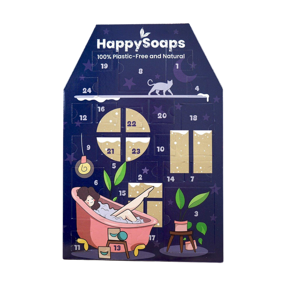Ontdek elke dag een nieuwe verrassing met de HappySoaps Adventskalender (24 stuks). Deze kalender bevat 24 natuurlijke, plasticvrije zeepjes in verschillende geuren en kleuren, perfect om jezelf of iemand anders te verrassen. Of het nu tijdens de feestdagen is of gewoon om elke dag een beetje plezier te geven, deze kalender maakt elke dag bijzonder.