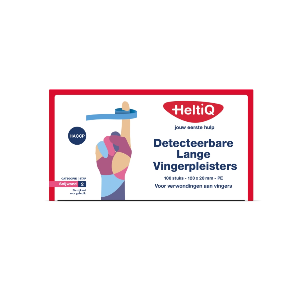 Het HeltiQ Detecteerbare Lange Vingerpleisters PE bieden betrouwbare bescherming voor kleine snij- of schaafwondjes aan vingers. De pleisters zijn speciaal ontworpen voor professionele omgevingen zoals horeca, voedselverwerking en laboratoria, waar zichtbaarheid en detecteerbaarheid essentieel zijn. Ideaal voor professioneel gebruik en thuis | 120x20mm