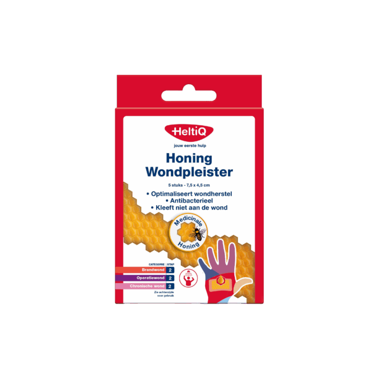 HeltiQ Honing Wondpleisters 5 stuks bieden effectieve bescherming voor kleine snij- en schaafwondjes, terwijl de verzorgende honingextracten het herstel van de huid ondersteunen. De pleisters vormen een barrière tegen vuil en bacteriën en houden de wond vochtig, wat het genezingsproces bevordert. Ideaal voor thuisgebruik en onderweg.