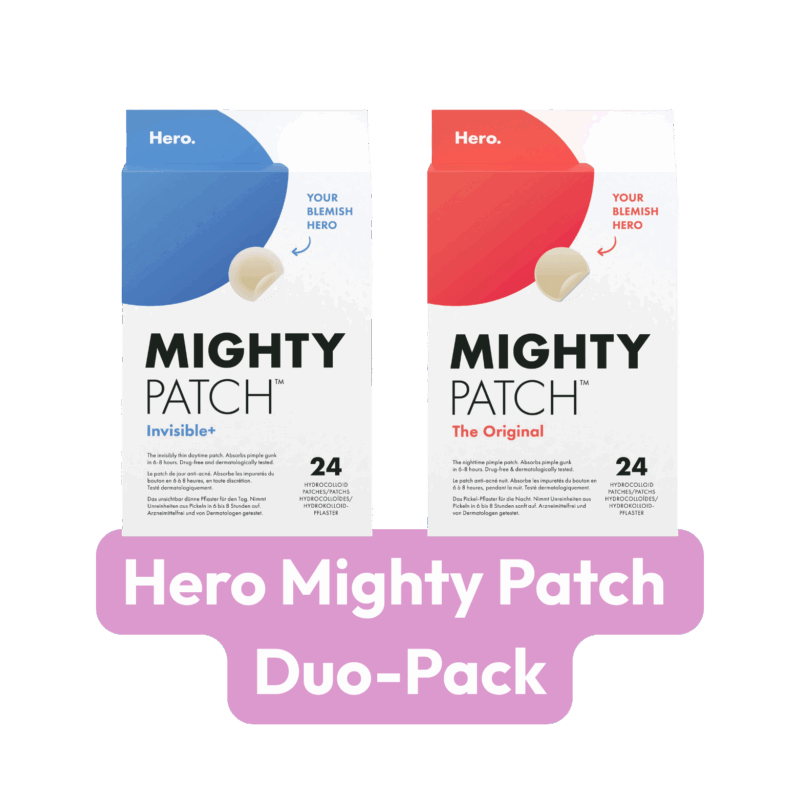 Hero Mighty Patch Duo-Pack biedt de ultieme oplossing voor een snelle en effectieve aanpak van puistjes — dag én nacht. Deze set combineert Hero Mighty Patch Original en Hero Mighty Patch Invisible, zodat je onzuiverheden discreet kunt behandelen, ongeacht het moment van de dag. De patches werken met zuiver hydrocolloïd dat pus en talg uit de puist trekt, zonder de huid te beschadigen.
