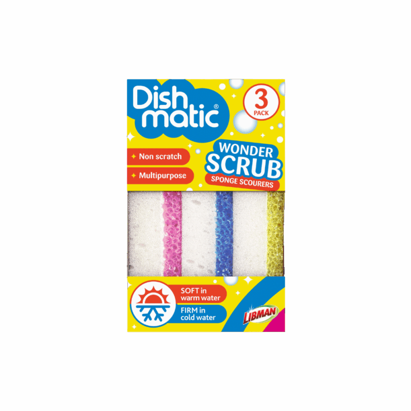De Dishmatic Wonder Scrub Schuursponsen zijn speciaal ontwikkeld om hardnekkig vuil en vet effectief te verwijderen zonder krassen achter te laten. Dankzij het krasvrije ontwerp zijn ze ideaal voor pannen, servies, kookplaten en andere delicate oppervlakken. De sponzen zijn duurzaam en gaan langer mee, waardoor je minder afval produceert en efficiënter schoonmaakt.