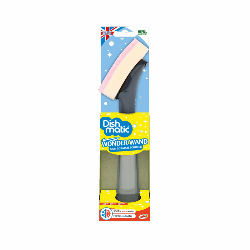 De Dishmatic Wonder Wand is een slimme, vulbare schoonmaakspons die schoonmaken makkelijker en hygiënischer maakt. Vul de steel eenvoudig met je favoriete afwasmiddel of schoonmaakmiddel en ervaar hoe je met één beweging vet, vuil en etensresten moeiteloos verwijdert. Ideaal voor de afwas, pannen, servies en zelfs lastig bereikbare hoeken.