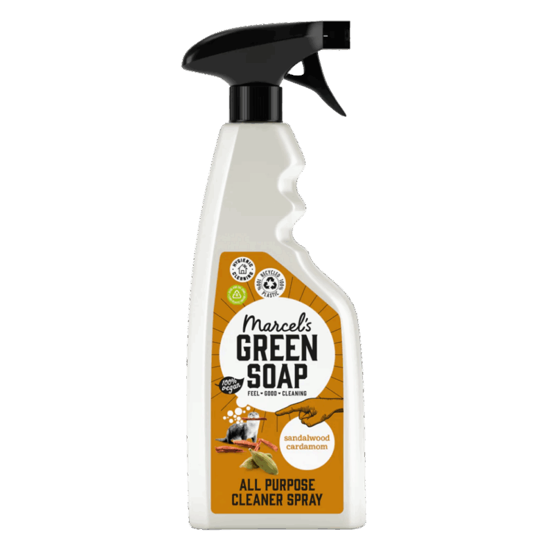 Marcel's Green Soap Allesreiniger Spray 500ml is een natuurlijke, krachtige reiniger voor het hele huis. De spray verwijdert vuil en vet effectief van alle harde oppervlakken, zonder schadelijke chemicaliën. Dankzij de frisse, plantaardige geuren wordt schoonmaken een plezierige en milieubewuste ervaring. Verkrijgbaar in drie heerlijke varianten: Sandelhout & Kardemom.