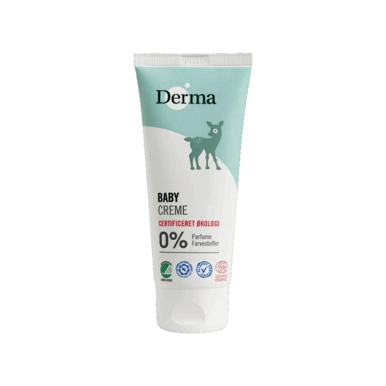 Derma Eco Baby Crème is een natuurlijke, voedende crème die de gevoelige huid van je baby beschermt en verzorgt. Verrijkt met biologische oliën en boters, helpt het uitdroging, roodheid en irritaties te voorkomen, en houdt de huid zacht en soepel. Ideaal voor dagelijks gebruik, bijvoorbeeld na het baden of bij verschoning.