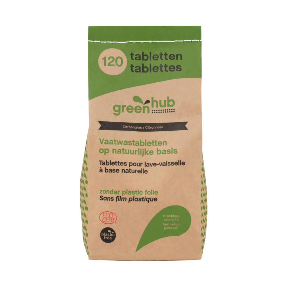 Op zoek naar plasticvrije vaatwastabletten? Zoek niet verder! De Greenhub Vaatwastabletten (120 stuks) zijn krachtige, reinigers voor je vaatwasser, gemaakt met natuurlijke en milieuvriendelijke ingrediënten. Ze verwijderen vet, etensresten en aanslag effectief, terwijl ze zacht zijn voor het milieu en je vaatwasser. Ideaal voor dagelijks gebruik en geschikt voor een bewuste en duurzame keuken.