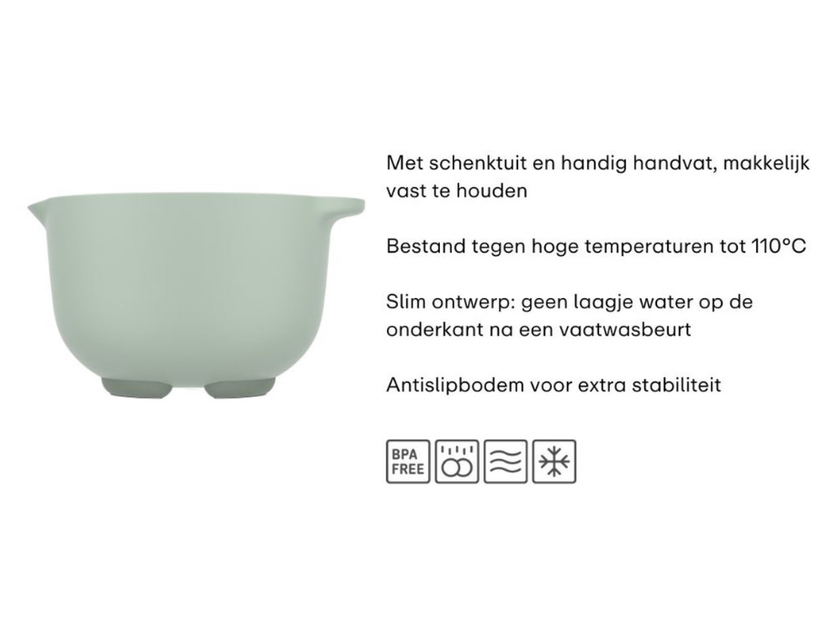 De Mepal Beslagkom Chef It is ideaal voor zowel de beginnende als de ervaren thuisbakker. Dankzij de ruime inhoud van 1,5L tot 3L kun je eenvoudig deeg, beslag of salades mengen en bewaren. Verkrijgbaar in de stijlvolle kleuren | Nordic Sage