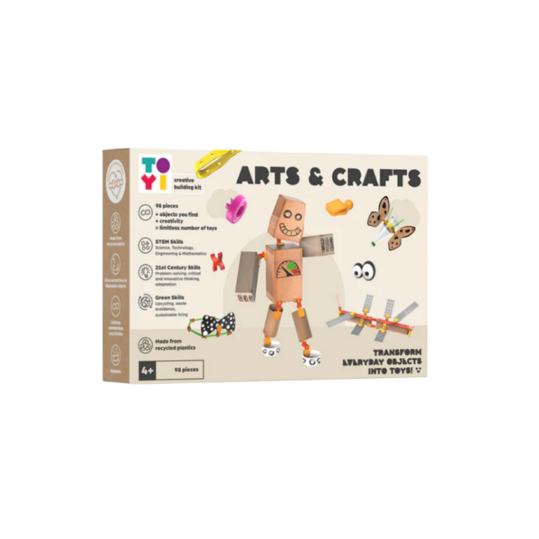De Toyi Bouwpakket Compleet 98 stukjes is een uitgebreide en veelzijdige bouwset waarmee kinderen (en volwassenen) hun creativiteit volledig kunnen uitleven. Met 98 onderdelen kunnen ze allerlei objecten, voertuigen, dieren of fantasiefiguren bouwen. Dit pakket is ideaal voor langere spelmomenten, workshops, klaslokalen en creatieve projecten. Duurzaam, herbruikbaar en ontworpen om eindeloos te combineren met andere Toyi-sets.