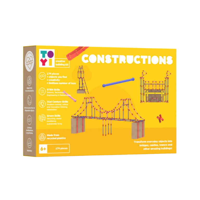 De Toyi Bouwpakket Constructies is een creatieve en uitgebreide bouwset waarmee kinderen en volwassenen hun verbeelding de vrije loop kunnen laten. Met deze set kunnen ze indrukwekkende structuren bouwen zoals torens, bruggen, voertuigen en fantasiefiguren. Ideaal voor langere spelmomenten, klaslokalen, workshops en creatieve projecten. Duurzaam, herbruikbaar en ontworpen om eindeloos te combineren met andere Toyi-sets.
