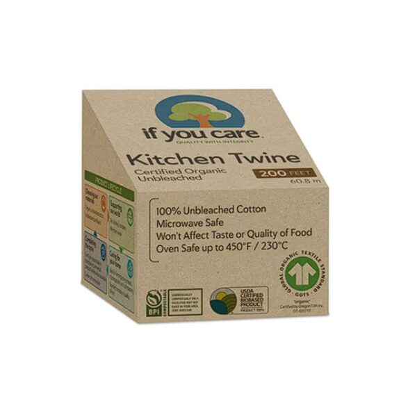 Het If You Care Keukentouw is ideaal voor keukentoepassingen zoals het binden van gevogelte, groenten of kruiden. Gemaakt van 100% ongebleekt katoen, is dit touw duurzaam, stevig en volledig veilig voor gebruik in de keuken. Met een lengte van 60 meter heb je altijd genoeg touw voor al je kookprojecten.