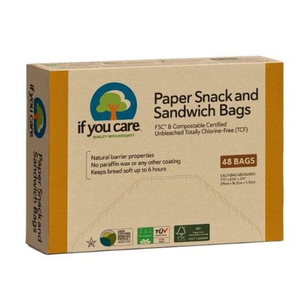 De Snack- & Boterhamzakjes van If You Care zijn het slimme en duurzame alternatief voor plastic lunchzakjes. Gemaakt van FSC-gecertificeerd, ongebleekt papier en ideaal voor boterhammen, snacks, noten, koekjes of fruit. Ze ademen licht, waardoor je eten vers blijft zonder te zweten, en ze zijn volledig composteerbaar. Praktisch, schoon en vriendelijk voor de planeet.