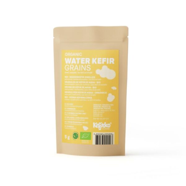 Met de Kefirko Starter Waterkefir Korrels maak je eenvoudig je eigen waterkefir thuis. Deze levende culturen zorgen voor een natuurlijke fermentatie van suikerwater tot een bruisende, probiotische drank vol smaak en gezonde bacteriën. Perfect voor iedereen die graag zelfgemaakte, natuurlijke dranken maakt.