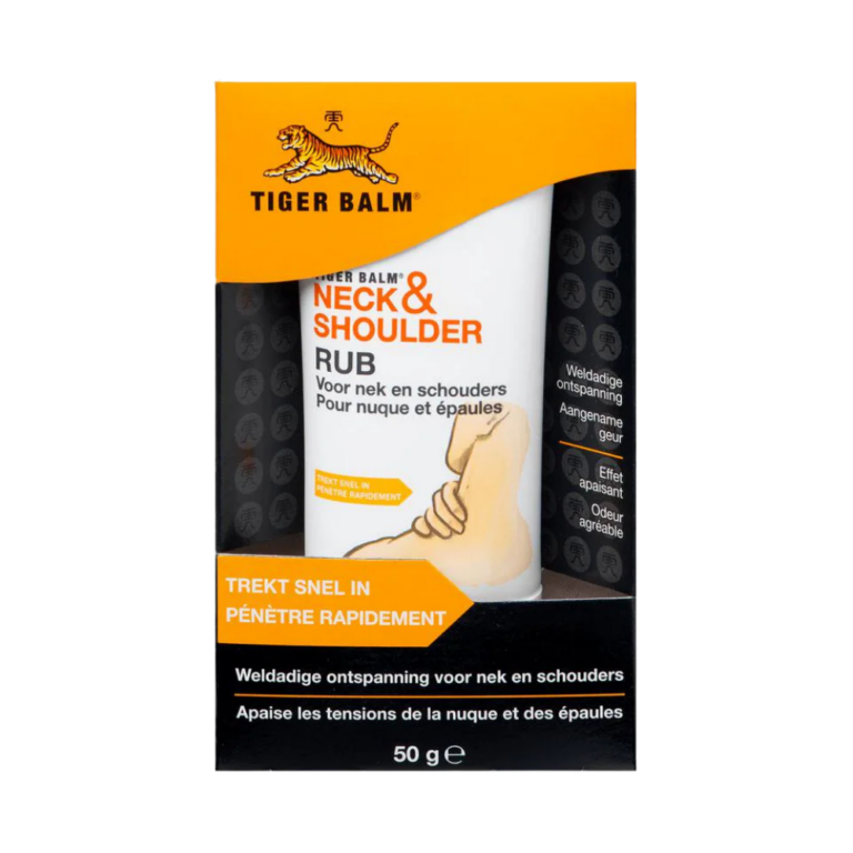 Tiger Balm Nek & Schouder Rub is een krachtige verwarmende balsem speciaal ontwikkeld voor nek-, schouder- en rugklachten. De formule met natuurlijke ingrediënten zoals kamfer, menthol en cajeputolie dringt snel door en verzacht gespannen spieren, zodat je verlichting kunt ervaren bij stijve en vermoeide zones.