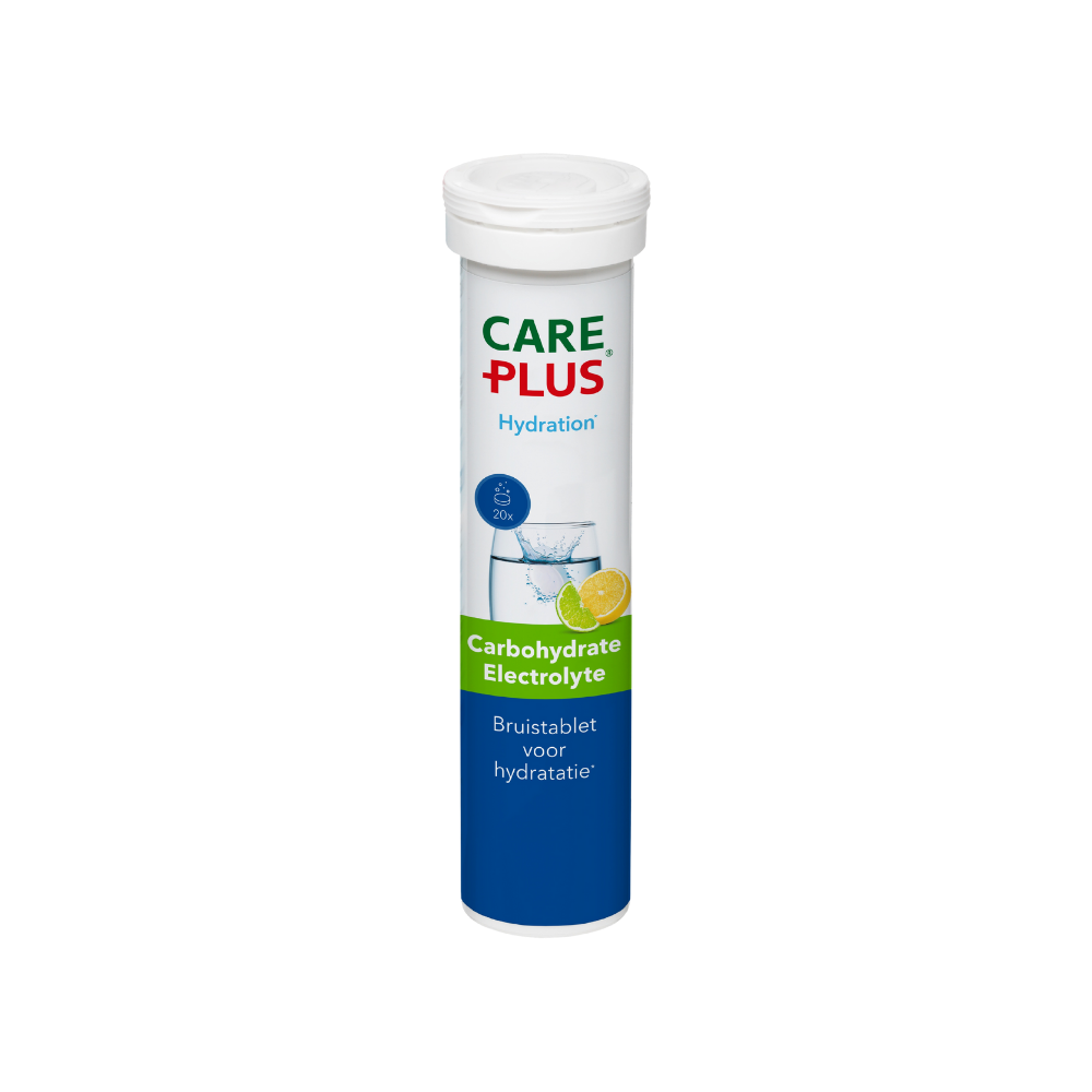 Care Plus Carbohydrate Electrolyte Bruistabletten Limoen 20 stuks ondersteunen het lichaam bij vocht- en energieverlies door inspanning, warmte of reizen. Deze verfrissende bruistabletten met citroensmaak combineren koolhydraten en elektrolyten om het vochtgehalte aan te vullen en vermoeidheid te helpen verminderen. Ideaal bij sport, outdoor-activiteiten, warm weer of tijdens herstelmomenten.