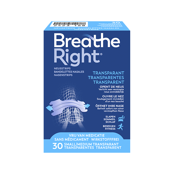 De Breathe Right Neusstrips Gevoelige Huid Transparant Small Medium 30 stuks zijn flexibele, transparante neusstrips die de neusvleugels zachtjes optillen en zo de luchtstroom door de neus vergroten. Dit zorgt voor een merkbaar vrijere ademhaling tijdens het slapen, sporten of bij verkoudheid en allergieën. Dankzij het transparante ontwerp zijn de strips nauwelijks zichtbaar op de huid en comfortabel om te dragen.