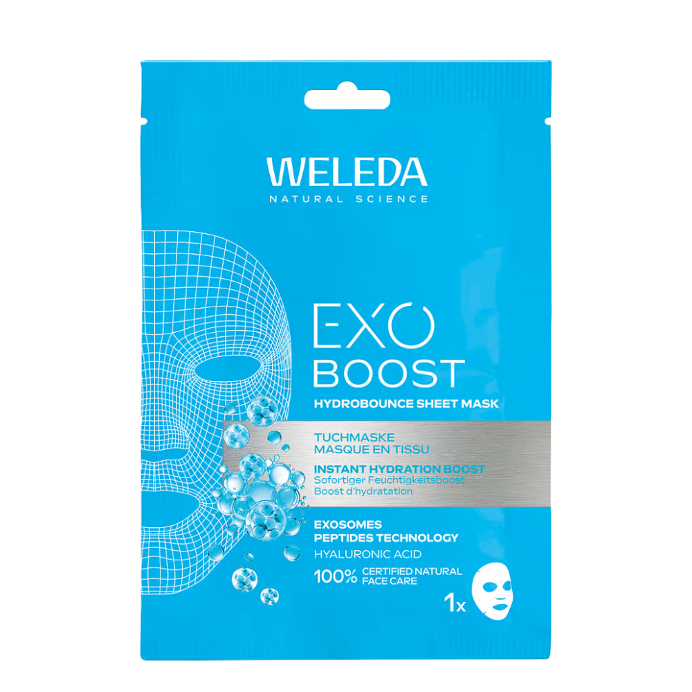Het Weleda Exo Boost HydroBounce Sheet Mask is een intensief hydraterend gezichtsmasker dat de huid direct verfrist en een stralende glow geeft. De lichte, verzorgende formule herstelt vochttekorten en laat de huid soepel en comfortabel aanvoelen.
