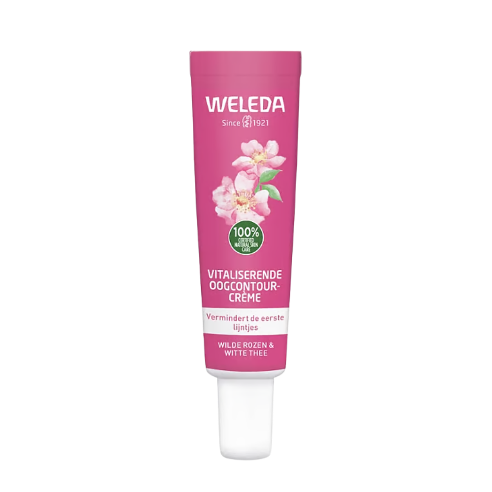 De Weleda Oogcontourcrème Wilde Rozen & Witte Thee is een verstevigende en verzorgende oogcrème die de tere huid rondom de ogen hydrateert en beschermt tegen vroegtijdige huidveroudering. De formule met wilde rozenolie en witte thee helpt fijne lijntjes te verzachten en de huidelasticiteit te verbeteren.