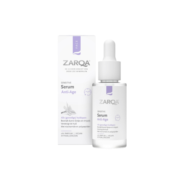 Dit anti-aging serum helpt de huid zichtbaar te verstevigen en fijne lijntjes te verminderen zonder de gevoelige huid te belasten. De ZARQA Anti-Age Serum (30 ml) bevat een krachtig polypeptidencomplex en niacinamide dat de huidstructuur verbetert, de elasticiteit ondersteunt en zorgt voor een egalere, gladdere uitstraling. De lichte textuur trekt snel in en werkt diep in de huidlagen.