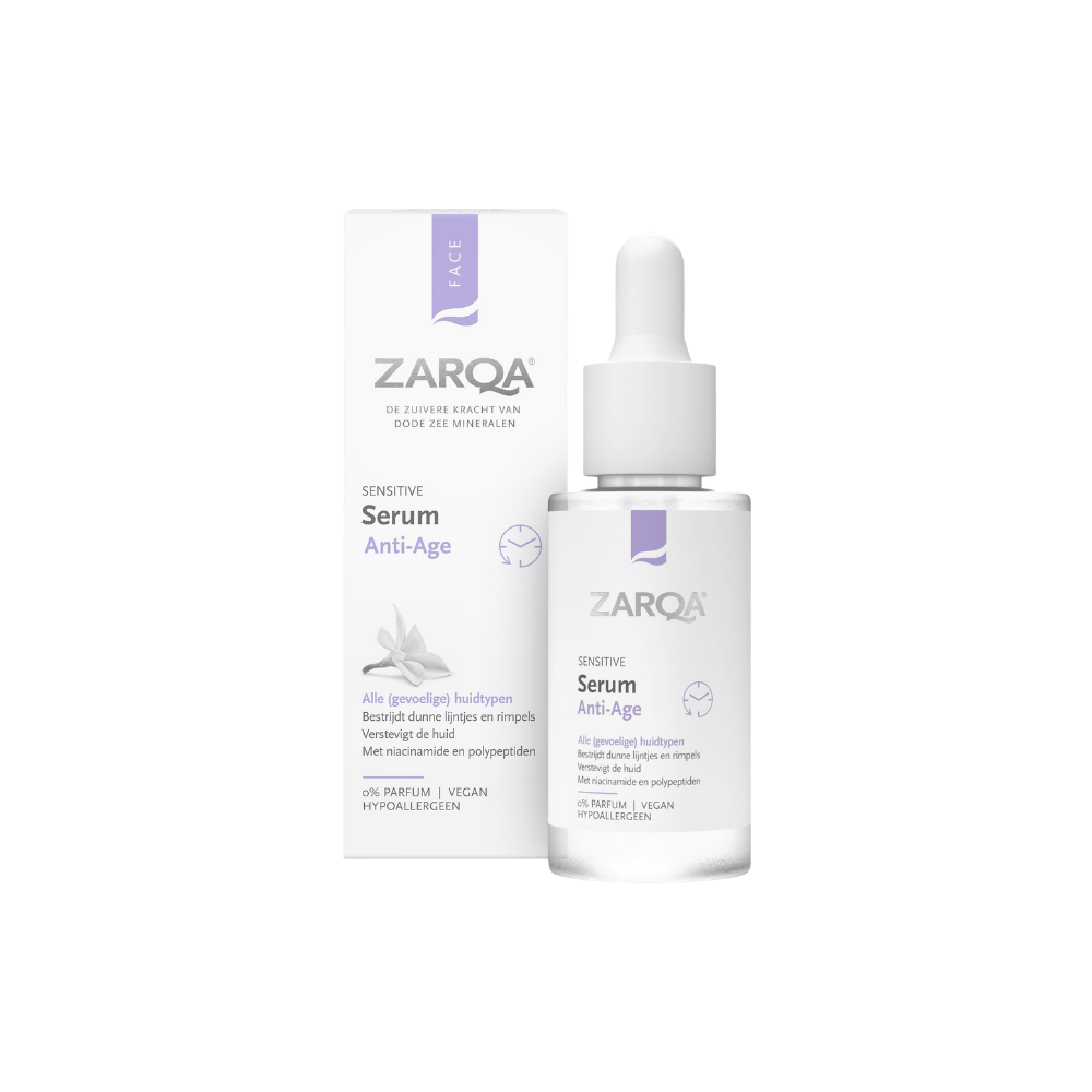 Dit anti-aging serum helpt de huid zichtbaar te verstevigen en fijne lijntjes te verminderen zonder de gevoelige huid te belasten. De ZARQA Anti-Age Serum (30 ml) bevat een krachtig polypeptidencomplex en niacinamide dat de huidstructuur verbetert, de elasticiteit ondersteunt en zorgt voor een egalere, gladdere uitstraling. De lichte textuur trekt snel in en werkt diep in de huidlagen.