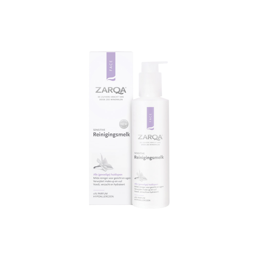 Deze milde, hydraterende reinigingsmelk is speciaal ontwikkeld voor de gevoelige huid en verwijdert make-up en vuil zonder de huid te irriteren. De ZARQA Reinigingsmelk Sensitive (200 ml) reinigt effectief en verzorgt tegelijkertijd, waardoor de huid zacht, soepel en comfortabel aanvoelt. Dankzij hydraterende ingrediënten en Dode Zee mineralen wordt roodheid verminderd en de huid beschermd tegen invloeden van buitenaf.