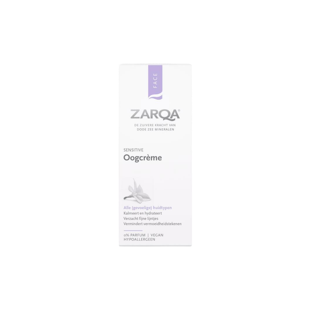 Deze milde oogcrème is speciaal ontwikkeld voor de gevoelige huid rondom de ogen, waar de huid extra dun en kwetsbaar is. De ZARQA Oogcrème Sensitive (15 ml) hydrateert intensief en helpt fijne lijntjes en rimpeltjes zichtbaar te verzachten. Dankzij hyaluronzuur, vitamines en kalmerende ingrediënten wordt de huid verstevigd en worden tekenen van vermoeidheid verminderd, voor een frisse en uitgeruste uitstraling.