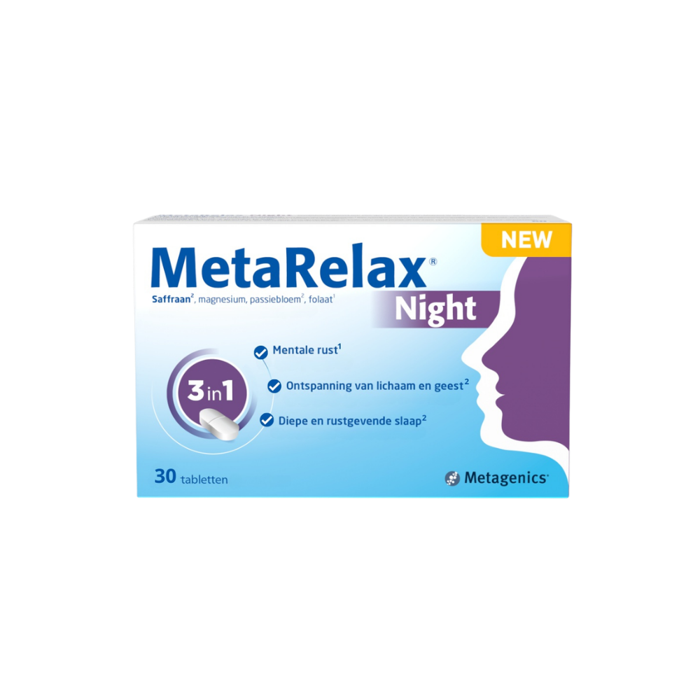 De formule ondersteunt ontspanning en draagt bij aan een gezonde nachtrust. Metagenics MetaRelax Night is speciaal ontwikkeld voor mensen die behoefte hebben aan extra ondersteuning tijdens de avond en nacht. Dankzij de combinatie van magnesium, melatonine en zorgvuldig geselecteerde ingrediënten helpt dit supplement lichaam en geest tot rust te komen en ondersteunt het het inslapen.