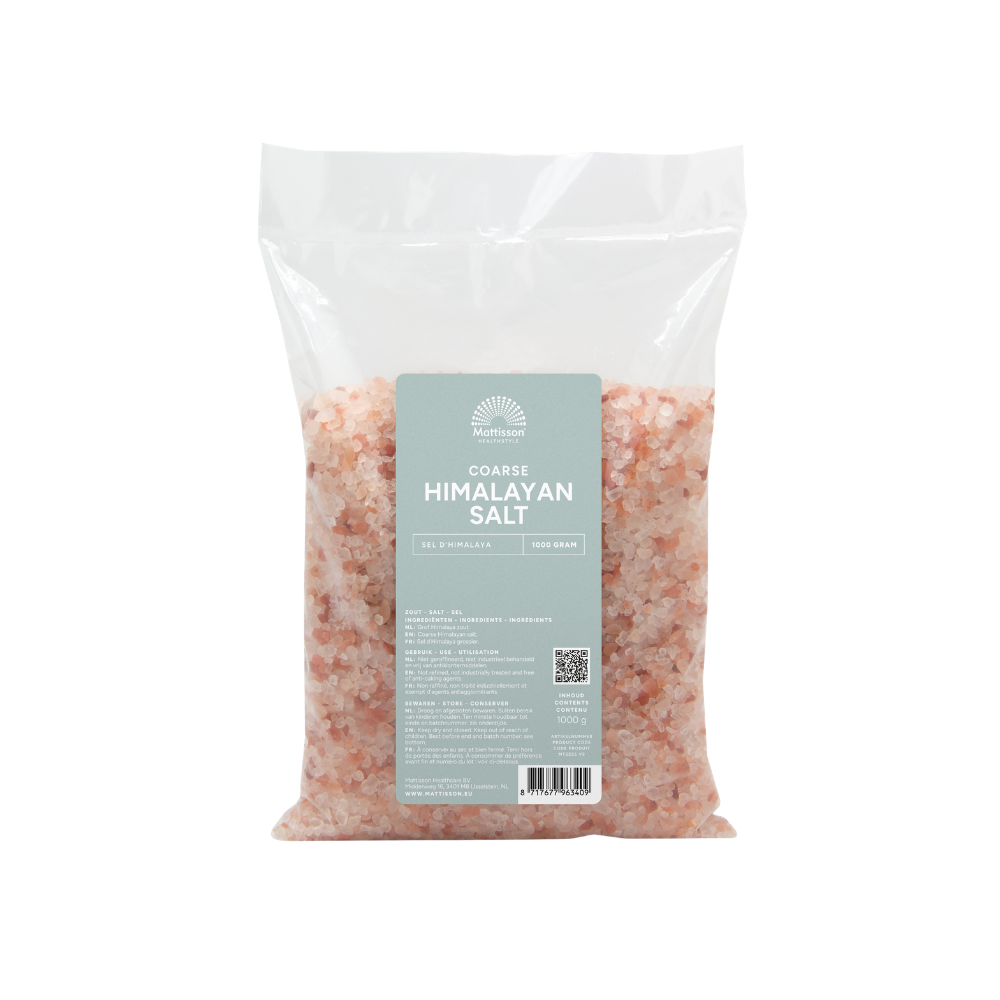 Dit grove Himalaya zout van Mattisson is een puur en ongeraffineerd steenzout afkomstig uit het Himalayagebergte. De Mattisson Himalaya Zout grof - Navulzak (1000 gram) heeft een karakteristieke roze kleur en bevat van nature aanwezige mineralen. Ideaal voor gebruik in een zoutmolen of als smaakvolle toevoeging tijdens het koken.