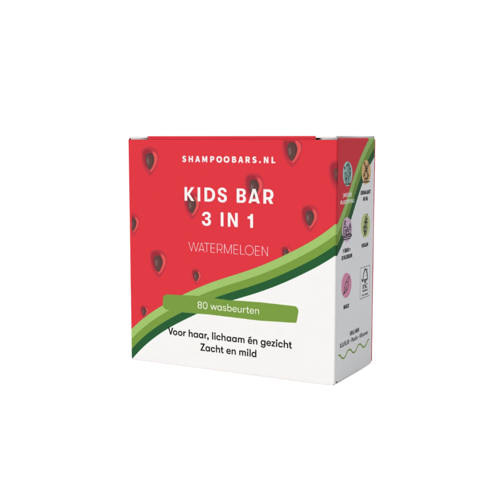 Deze milde 3 in 1 bar voor kinderen reinigt de huid en het haar op een zachte manier zonder uit te drogen. De verzorgende formule van de ShampooBars 3 in 1 Kids Bar Watermeloen 60 gram werkt als shampoo, body wash en verzorgende bar in één. Ideaal voor dagelijks gebruik bij kinderen, met huidvriendelijke ingrediënten en een heerlijke watermeloen geur.