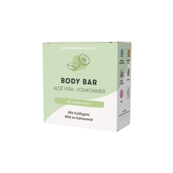 Deze milde body bar met aloë vera en komkommer reinigt de huid op een zachte manier zonder uit te drogen. De verzorgende formule van de ShampooBars Body Bar Aloe Vera & Komkommer - 60 gram hydrateert, kalmeert en verfrist de huid tijdens het douchen. Ideaal voor dagelijks gebruik en geschikt voor alle huidtypes, met natuurlijke, huidvriendelijke ingrediënten.